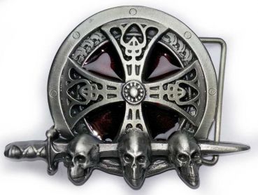 Gürtelschnalle keltisches Kreuz mit Totenköpfe